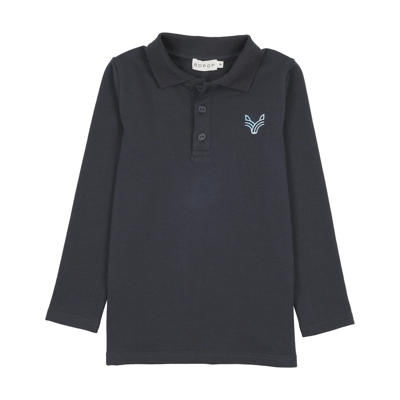 Embroidered Logo Cotton Polo - Navy