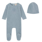 Velour Embossed Footie & Beanie- Baby Blue