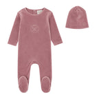 Velour Embossed Footie & Beanie - Mauve
