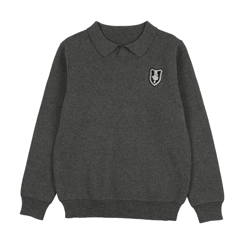 Grey Emblem Knit Top