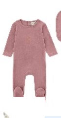 Velour Embossed Footie & Beanie - Mauve