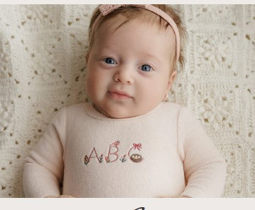Velour Embroidered ABC Footie - Pink