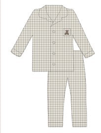 Gingham Teddy Pajamas - Blue