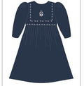Woven Embroidered Trim Dress - Navy