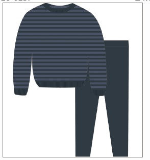 Embroidered Trim Knit Toddler Set - Navy Blue