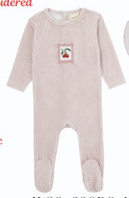 Striped Embroidered Cherry Footie - Lilac