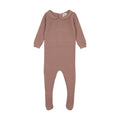 Knit Embroidered Footie - Dried Rose