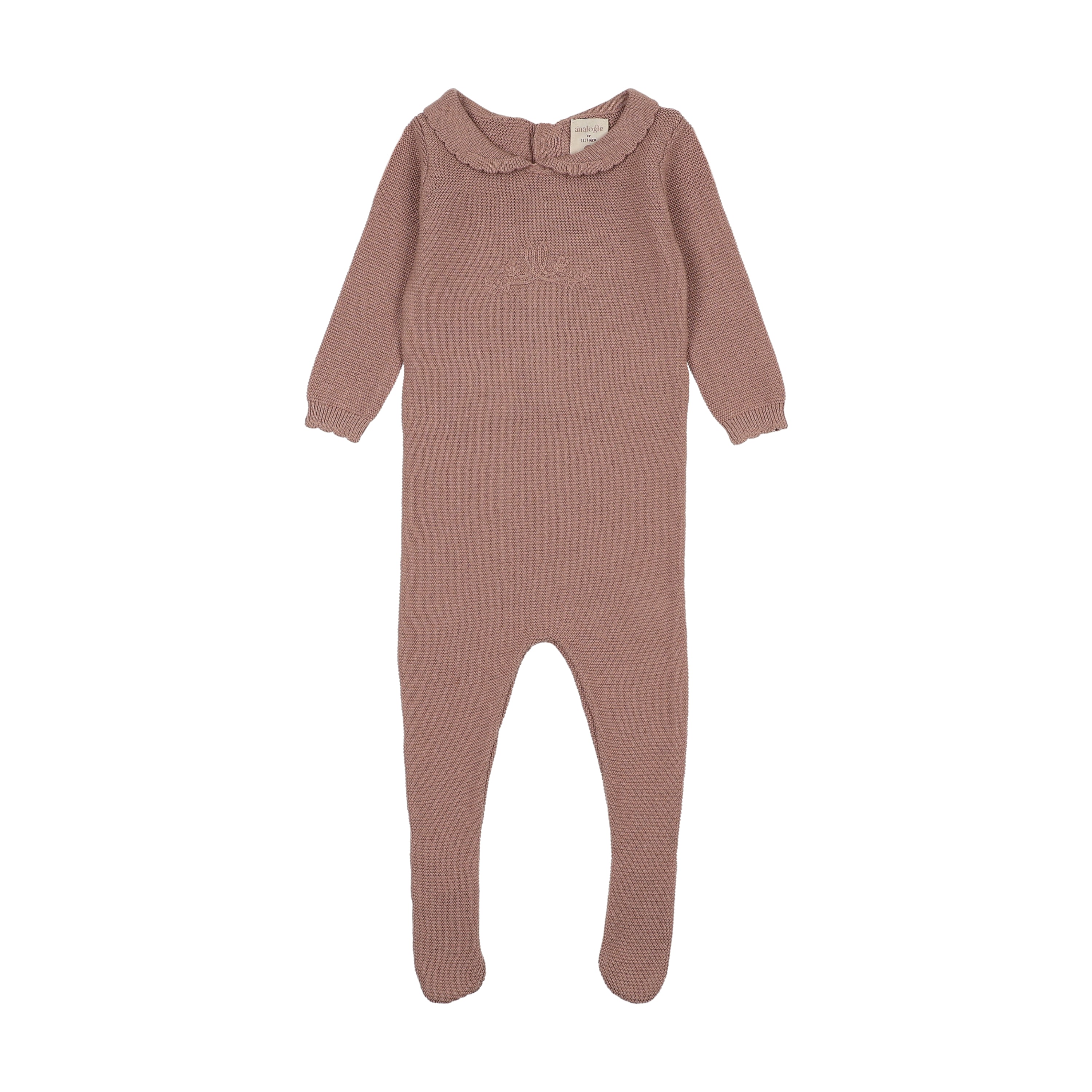 Knit Embroidered Footie - Dried Rose
