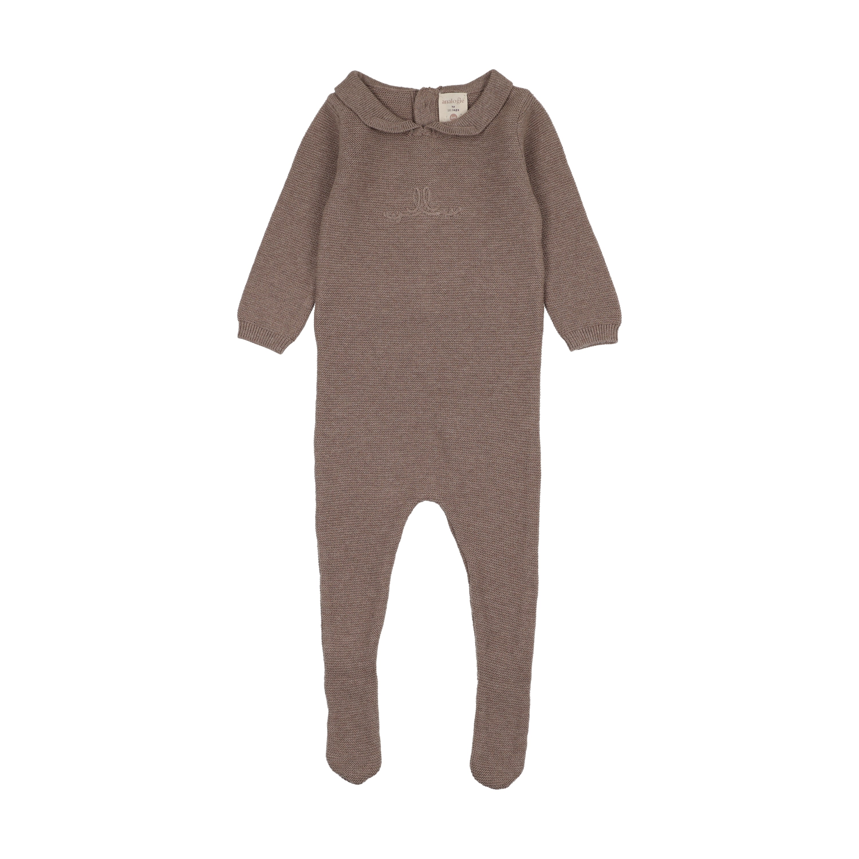 Knit Embroidered Footie - Misty Oat