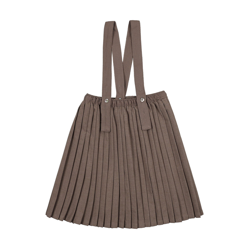 Knife Pleated Suspender Skirt - Misty Oat