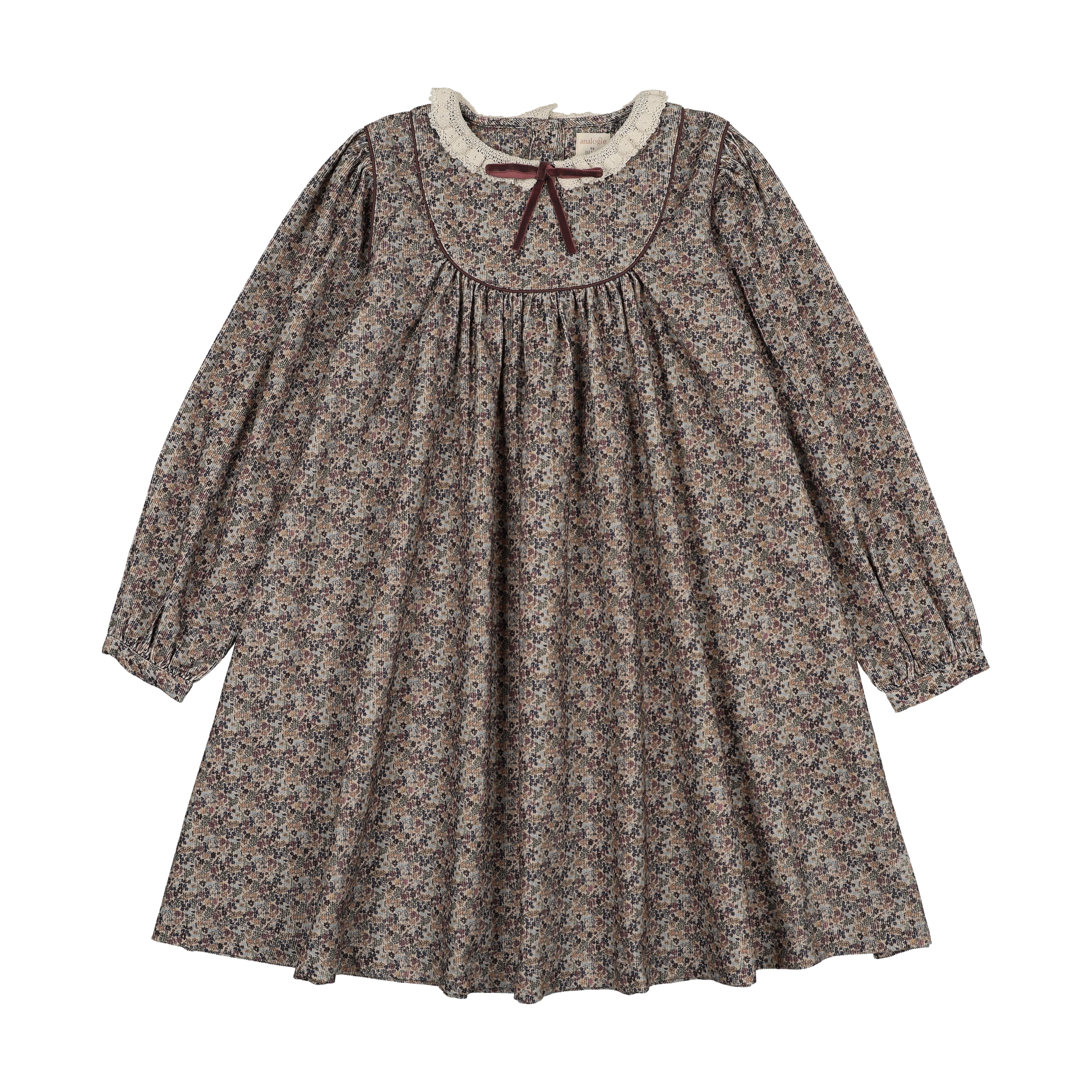 Pre-Order Home Garden Laced Trimmed Dress - Oxford Tan Print