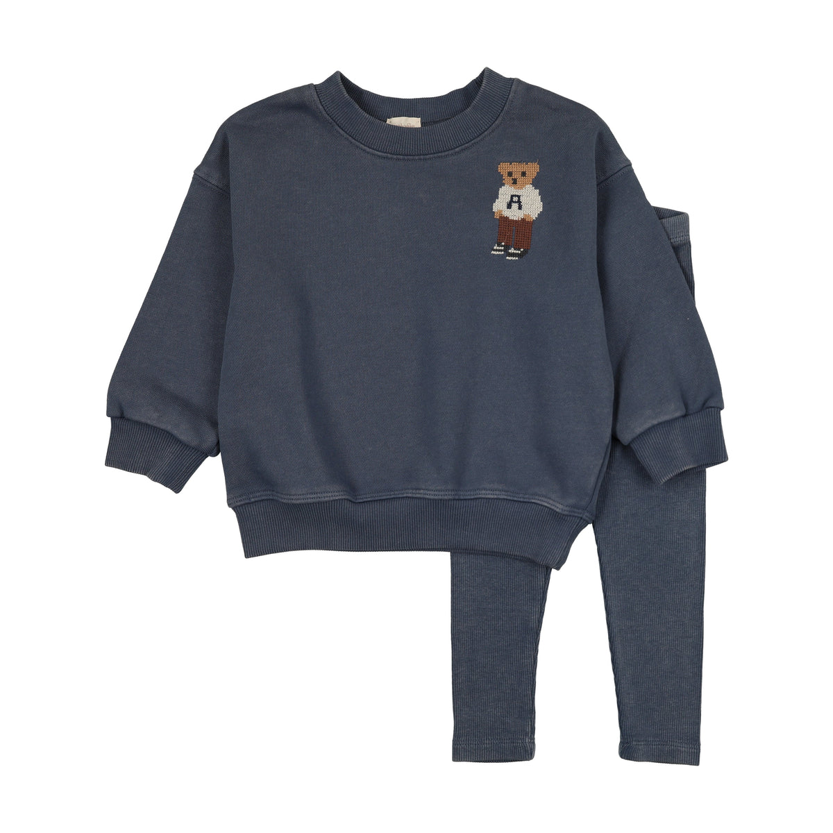 Pre-Order Embroidered Bear Sweatshirt Set - Vintage Indigo