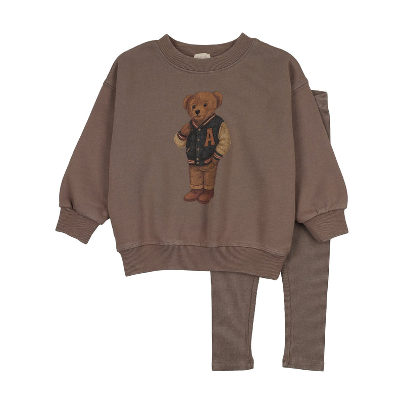 Pre-Order Varsity Bear Sweatshirt Set - Washed Brown