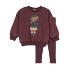 Pre-Order Bear Sweatshirt Set Girl - Washed Burgundy