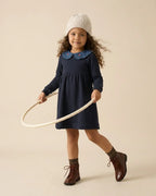 Sweet Campaign Denim Collar Sweatshirt Dress - Navy