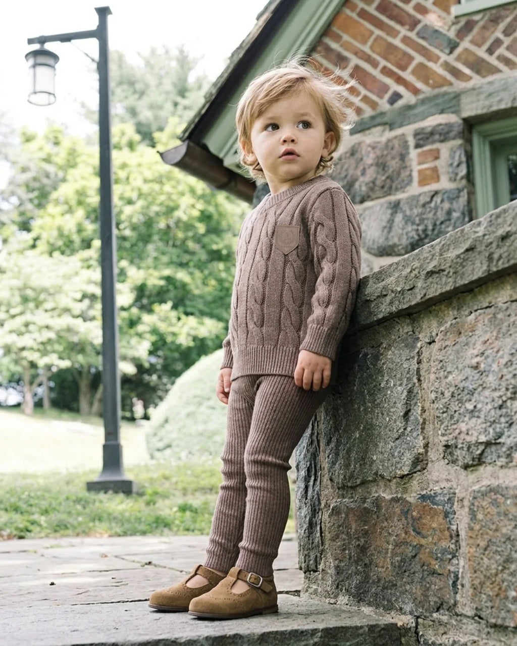 Chunky Cable Knit Toddler Set - Misty Oat